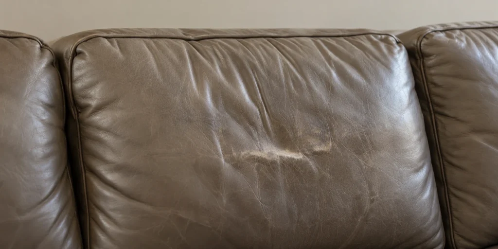 Worn leather panel: back cushion