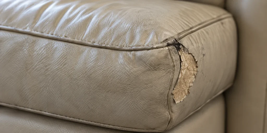 Worn leather panel: cushion side