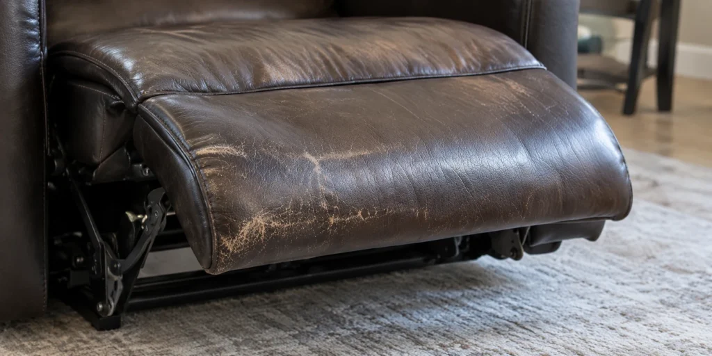 Worn leather panel: recliner footrest