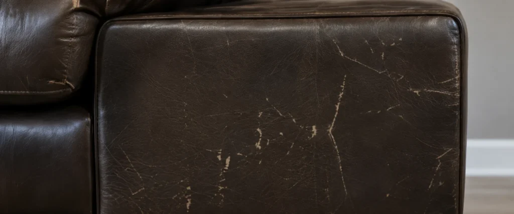 Worn leather panel: outside arm