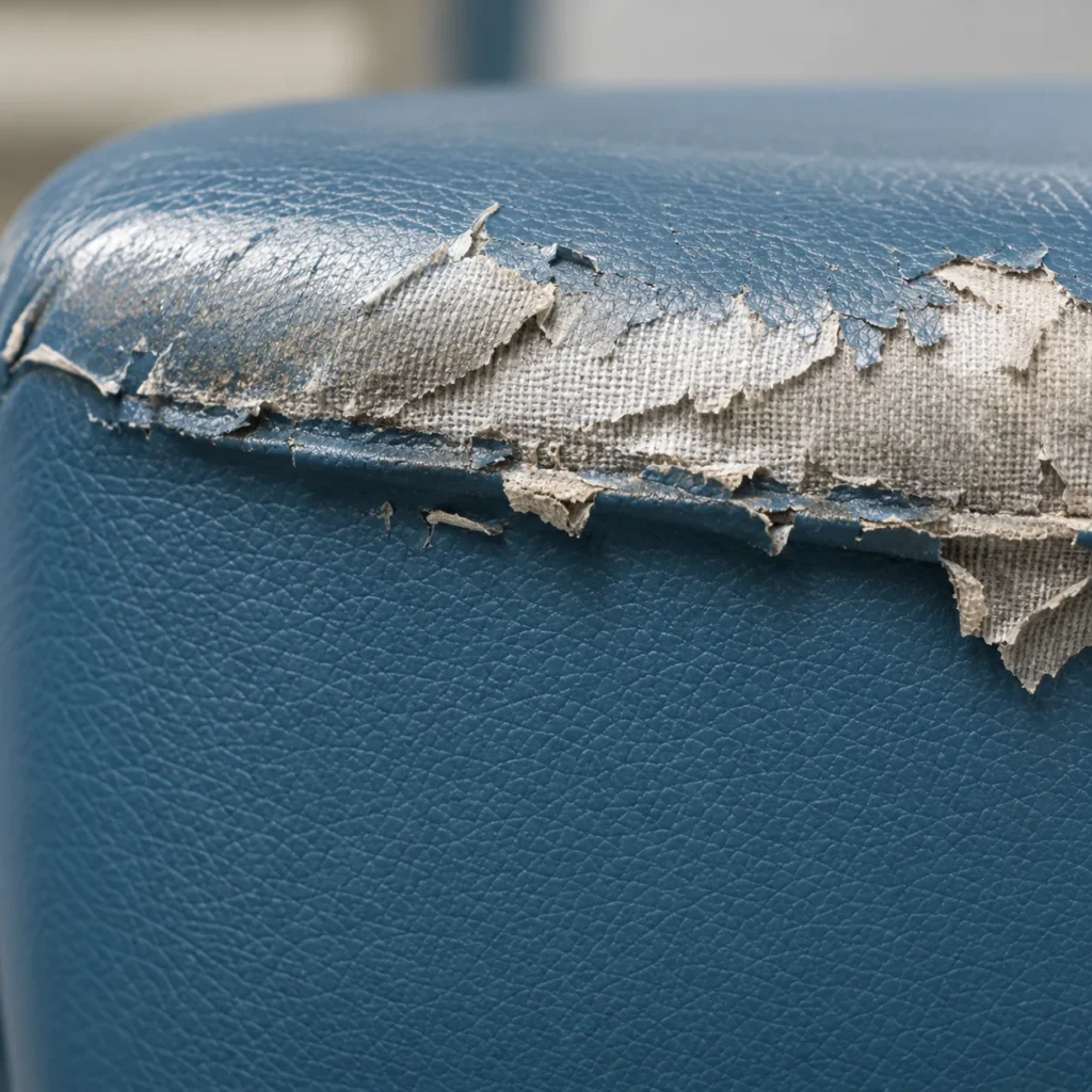 Peeling top coat seen on a medical chair