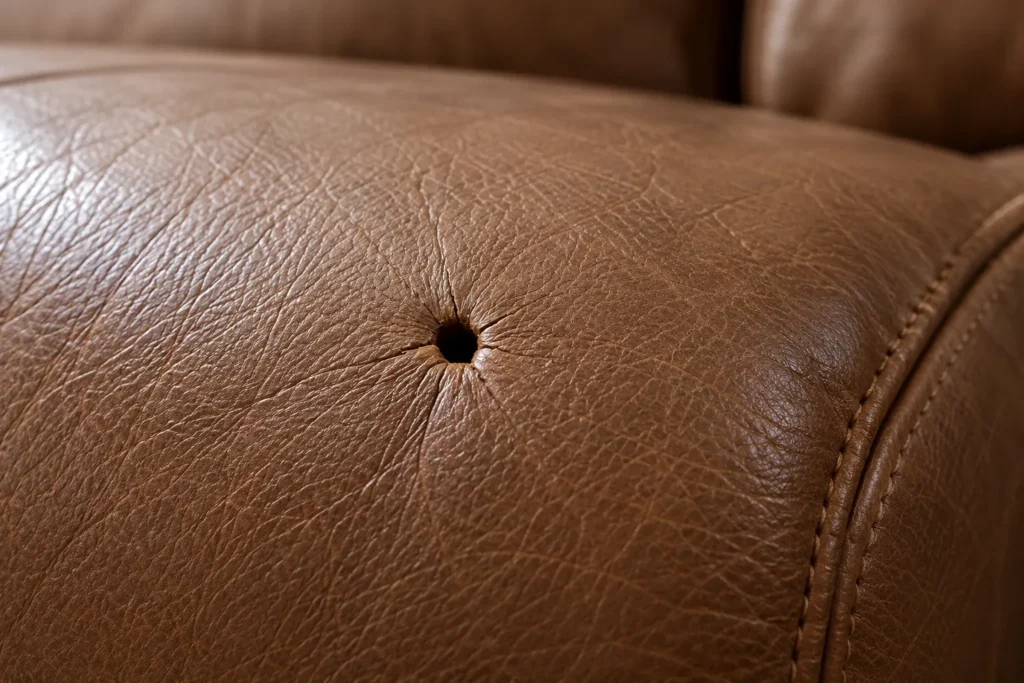 Pinprick hole in leather