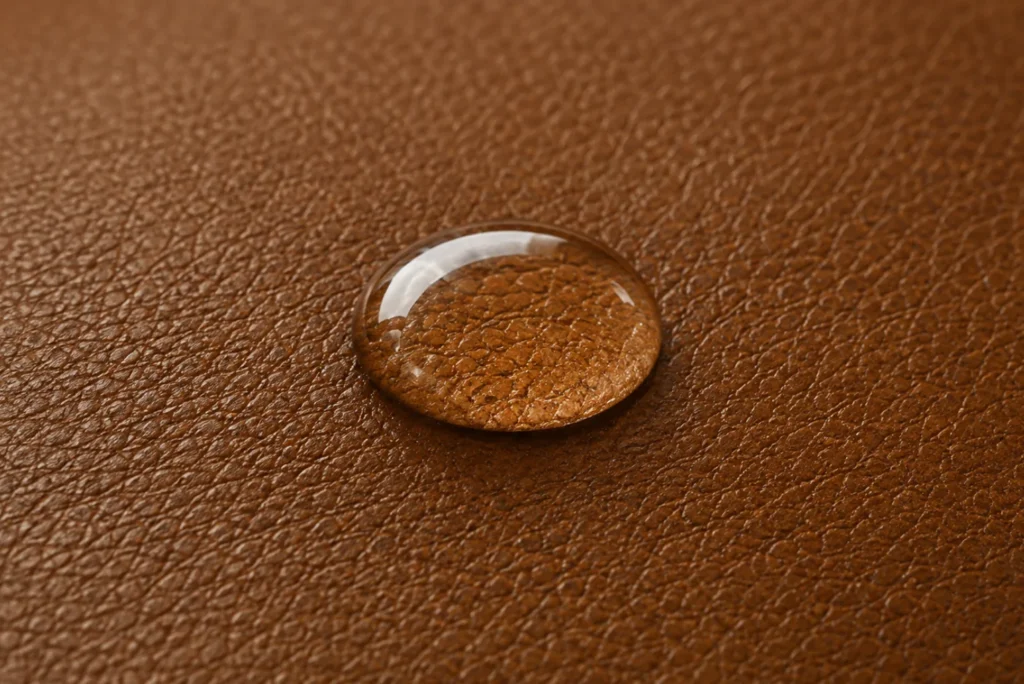 How a water drop behaves on leather: beads up