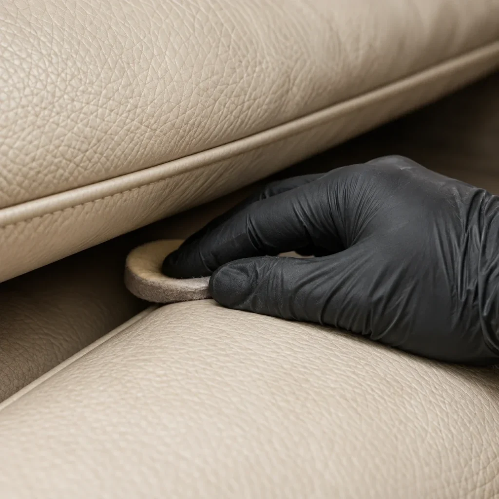 Step in our leather protection process: spot test