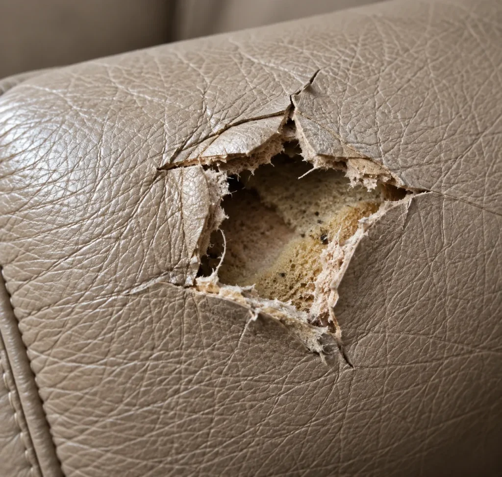 Punched through hole in leather