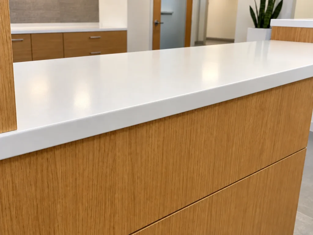 The same desk edge after repair