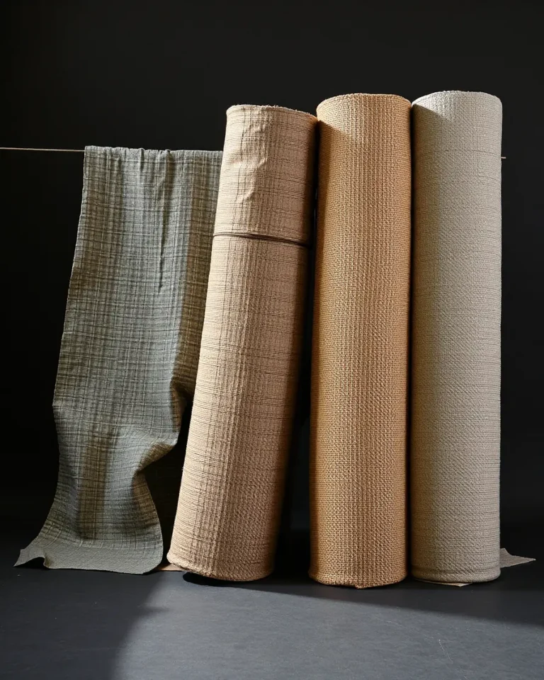 A stack of restaurant upholstery fabric rolls