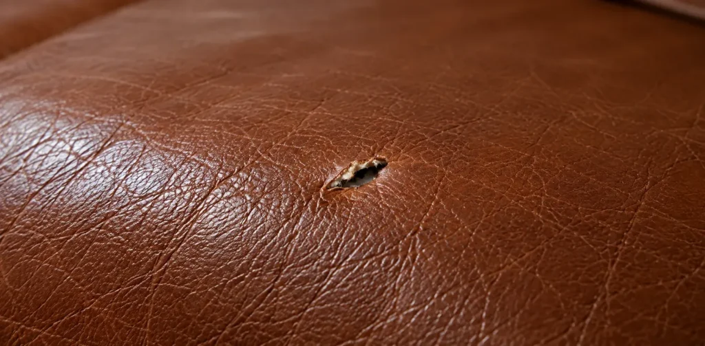 Leather rip at stage 1. Puncture