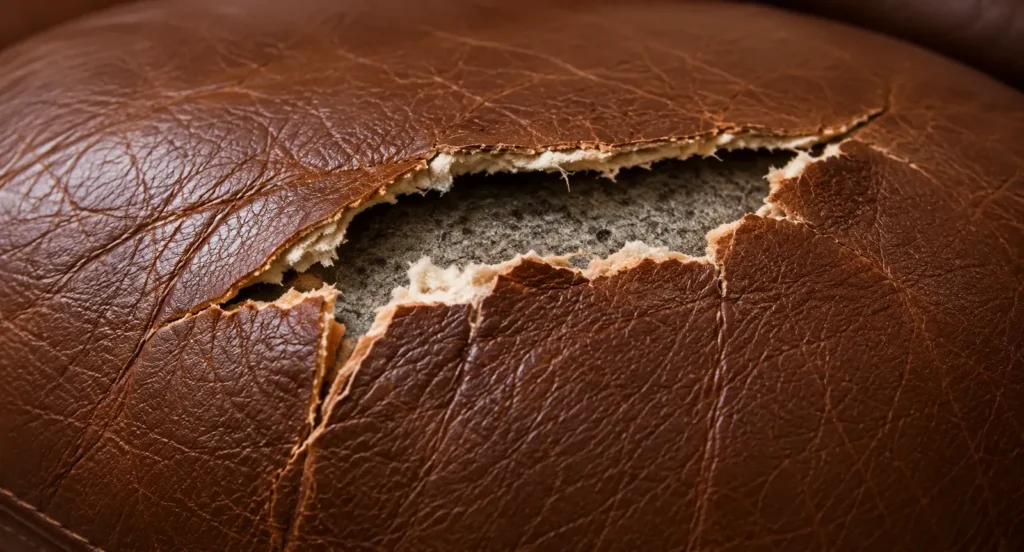 Leather rip at stage 4. Large rip