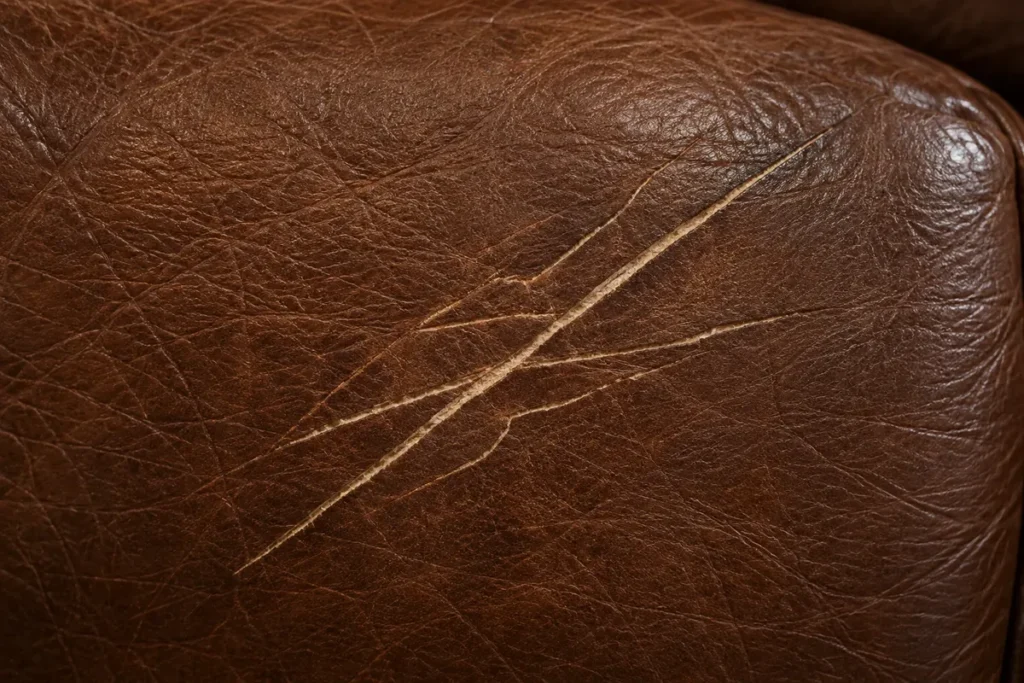 A scratch: a cut line in leather