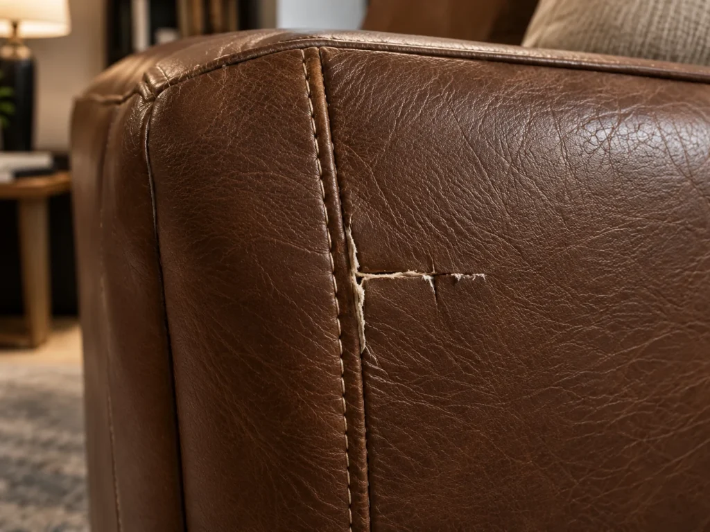 Leather seam repair method: re-stitch