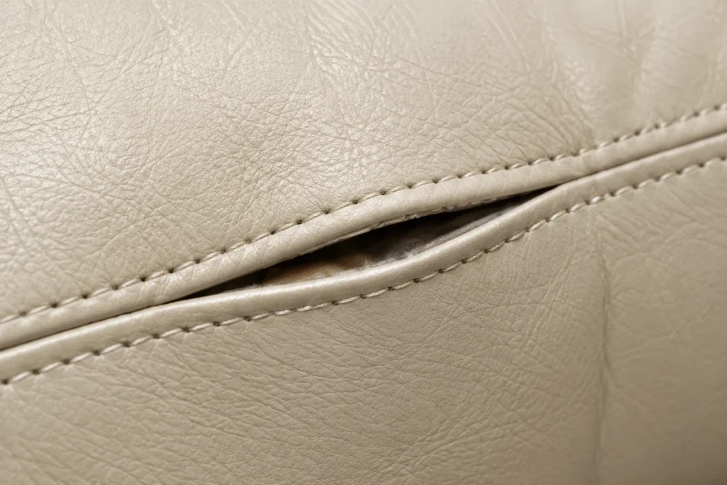Leather seam failure: the seam parted