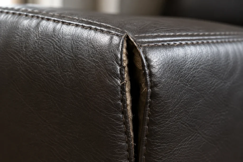 Leather seam failure: the edge tore