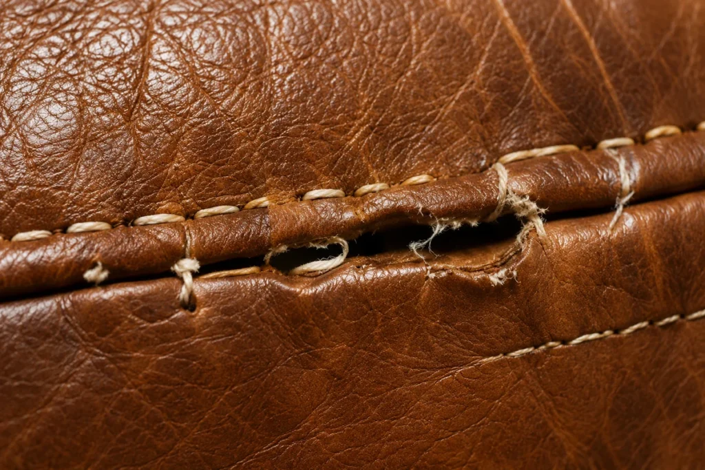 Leather seam failure: the thread broke