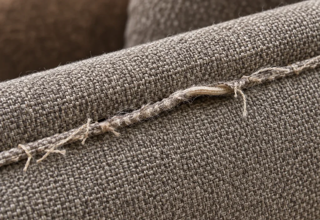 Burst seams detail on a sleeper sofa