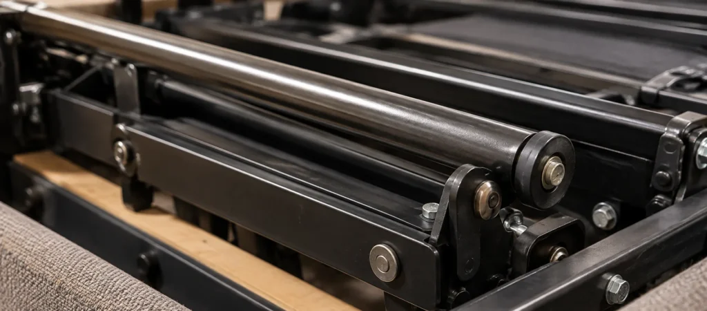 Bars and rollers detail on a sleeper sofa