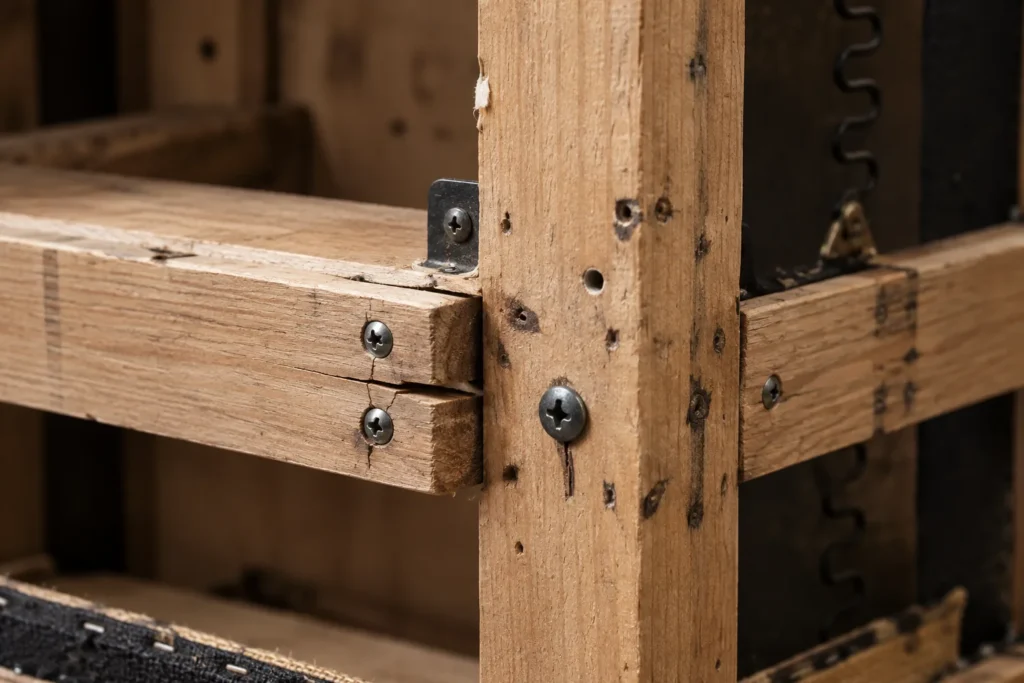 Split rails detail on a sleeper sofa