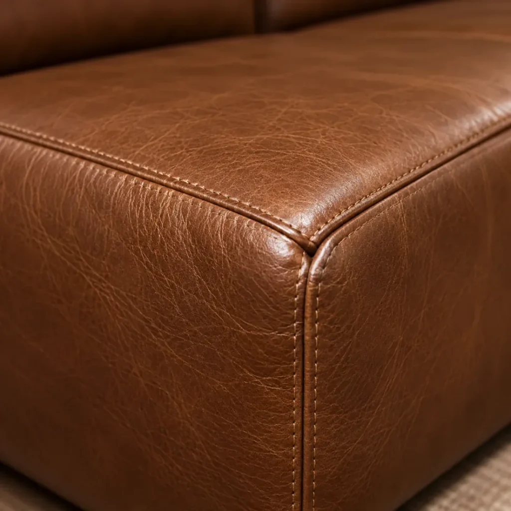 Leather sofa arm front corner