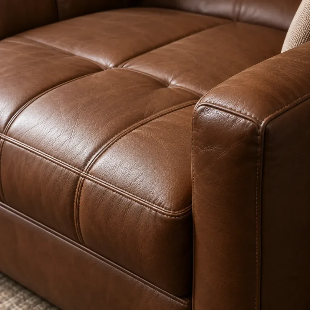 Leather sofa arm-to-seat seam