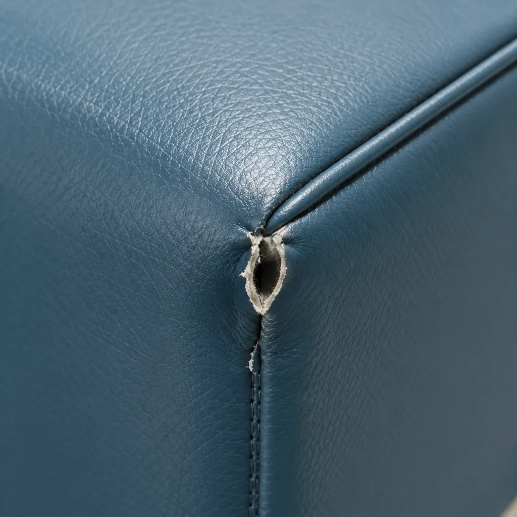 Split at the seams seen on a medical chair