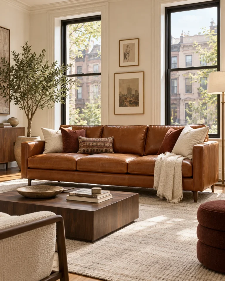 A leather sofa installed in a room