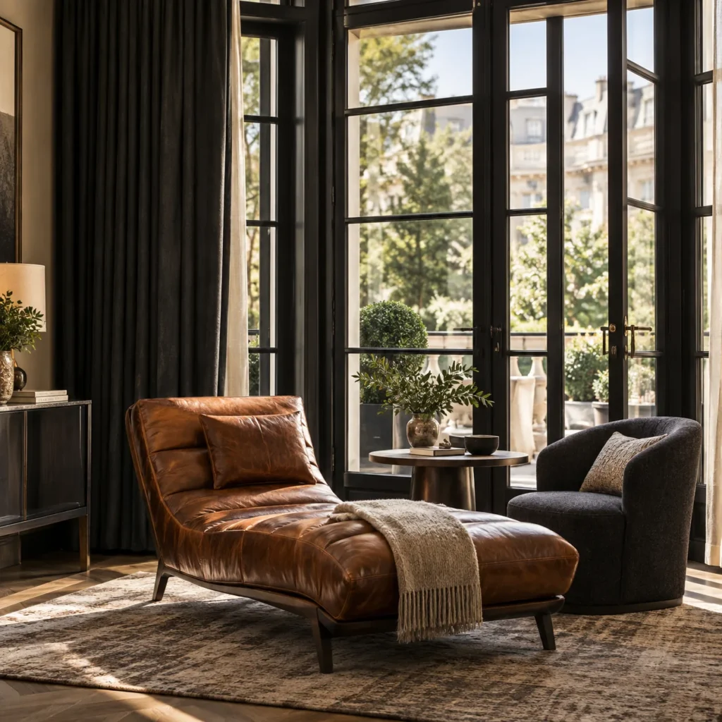 A restored chaise in a staged room