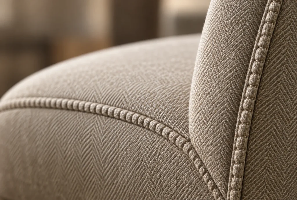 Fitted piping detail on an upholstered dining chair