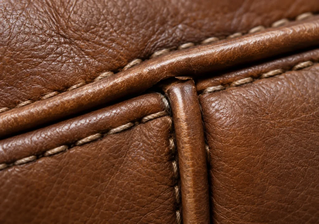 Welts and seams, leather loveseat detail