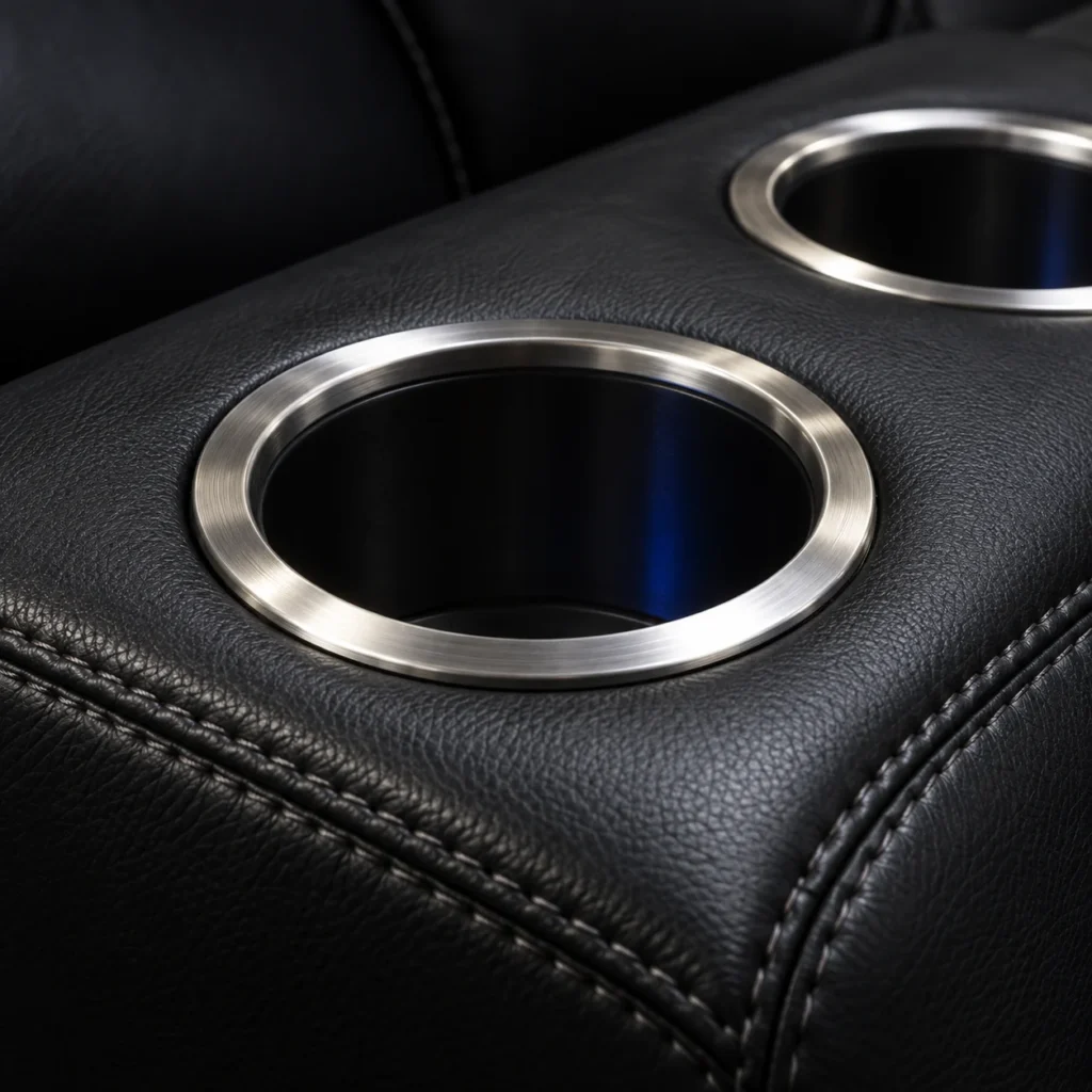 Cupholders detail on a theater recliner