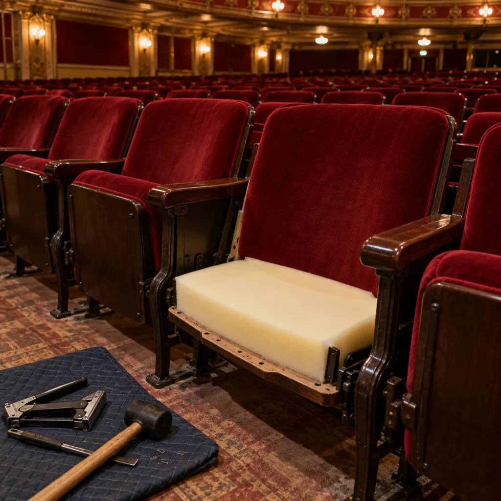 Fresh foam fitted to a theater seat frame