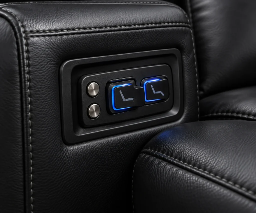 Control pads detail on a theater recliner