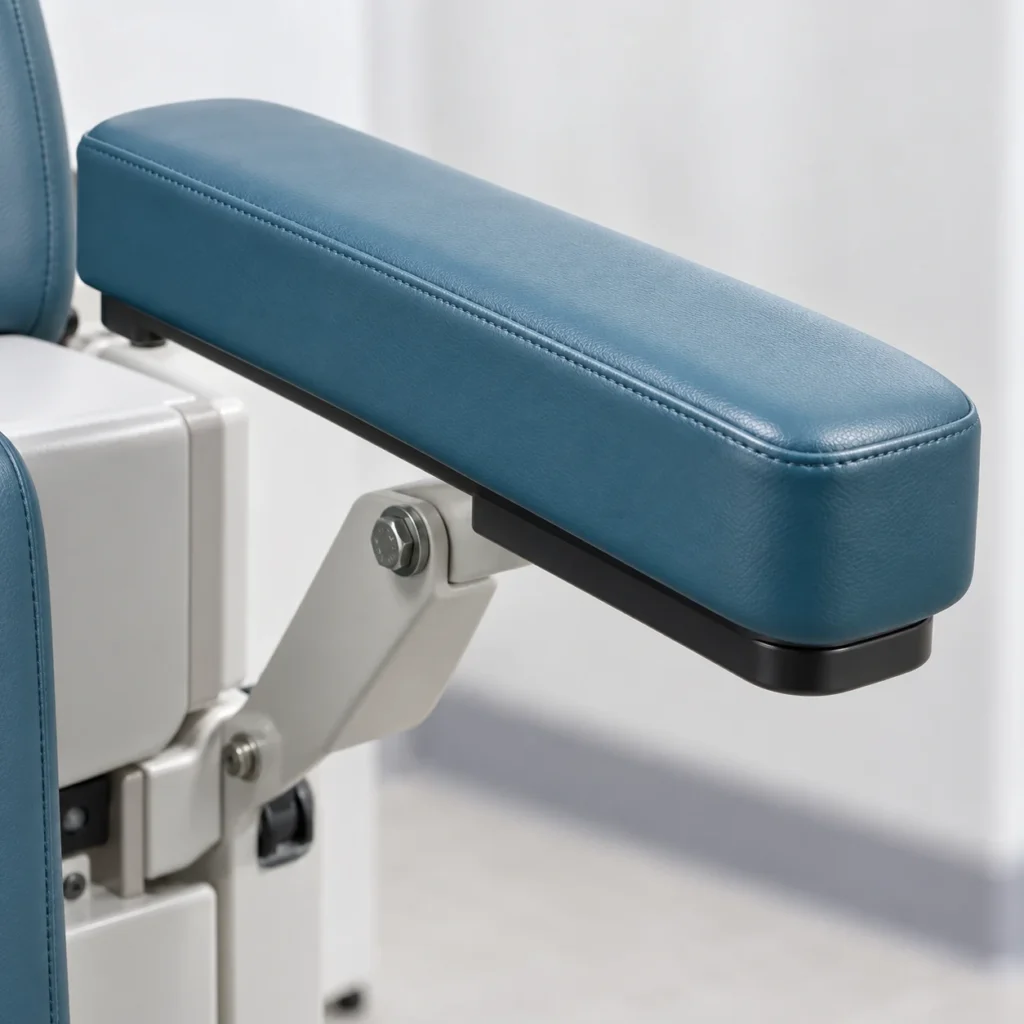 Armrest pad seen on a medical chair