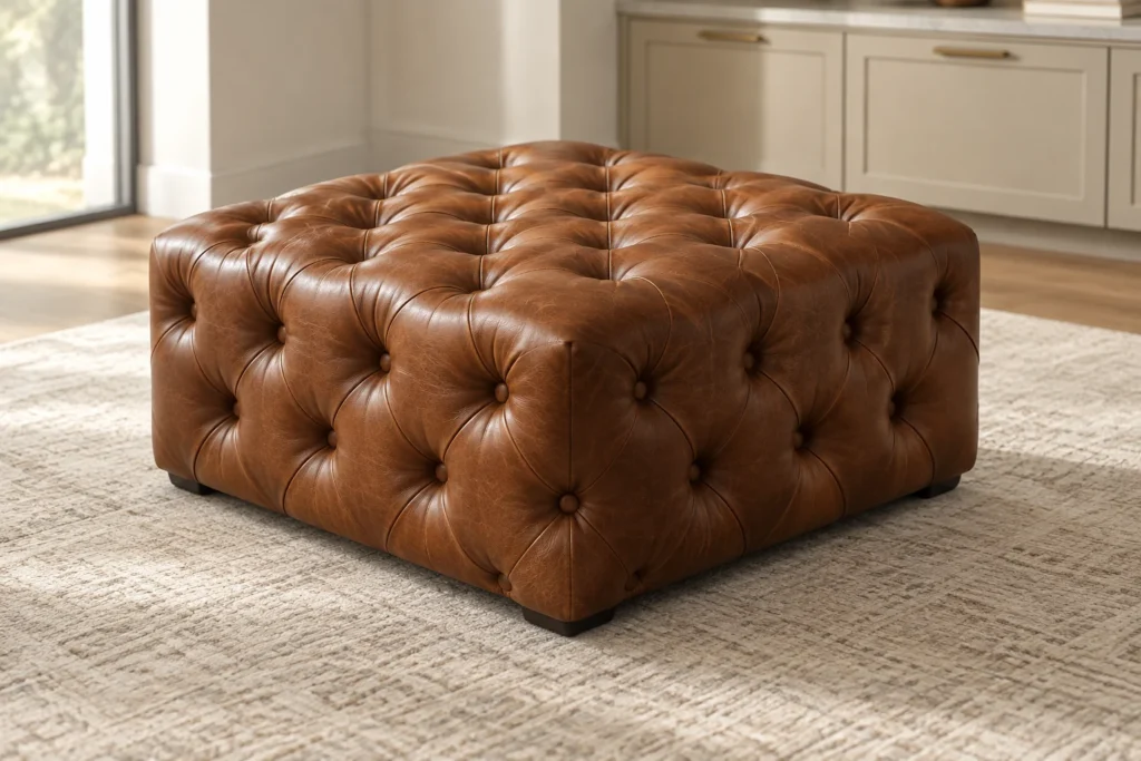 Tufted leather ottoman