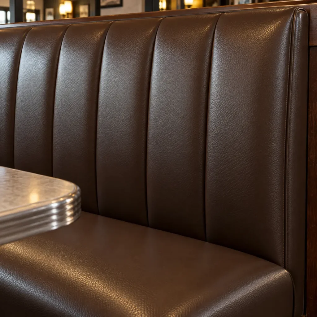 Close-up of a vinyl diner booth surface