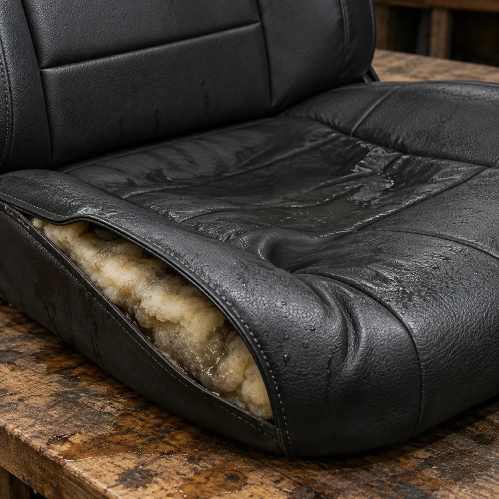 A seat with soaked and flat foam