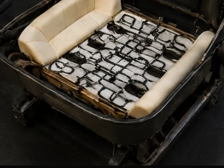 A seat frame with springs and sound foam