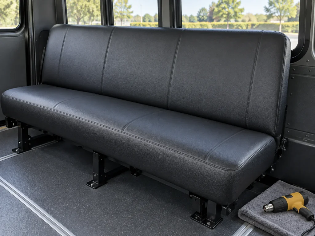 A vinyl seat topcoat curing