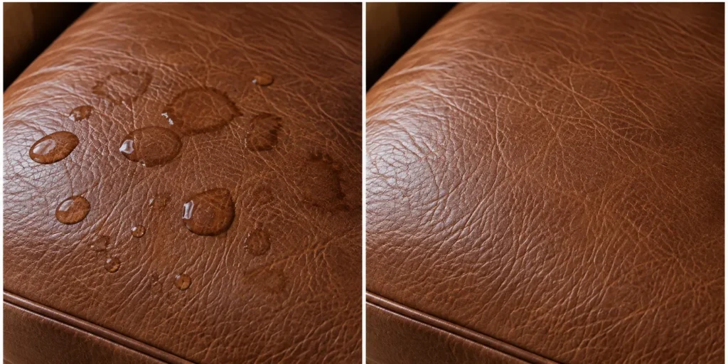 Water damage on leather: spots, before and after