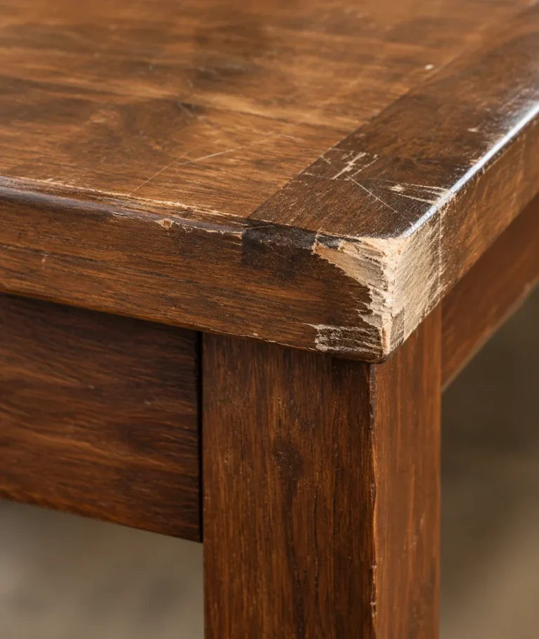 Wood furniture damage: chipped corners