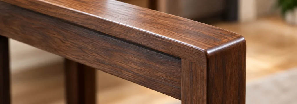 A wood furniture edge touched up
