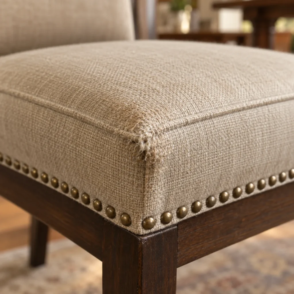 Dining chair close-up: front edge wear